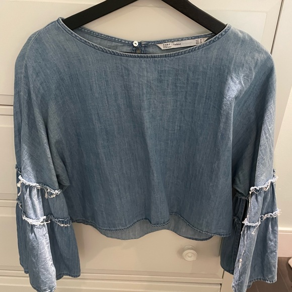 Zara denim bell sleeve crop top - Picture 3 of 3